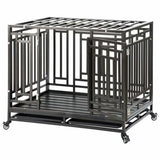 Heavy Duty Dog Crate Cage Kennel Strong Metal Frame Kennel Durable Indoor & Outdoor Kennel for Large Dogs, Easy to Assemble and Move with Four Wheels