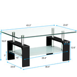 SKONYON Modern Glass Coffee Table, Black/Clear