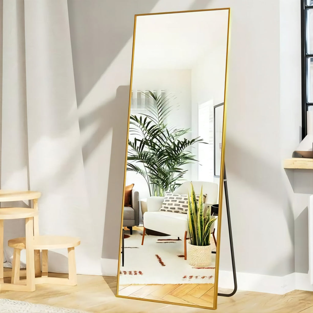 SKONYON Floor Mirror Rectangle Body Full Length Mirror Gold Skonyon