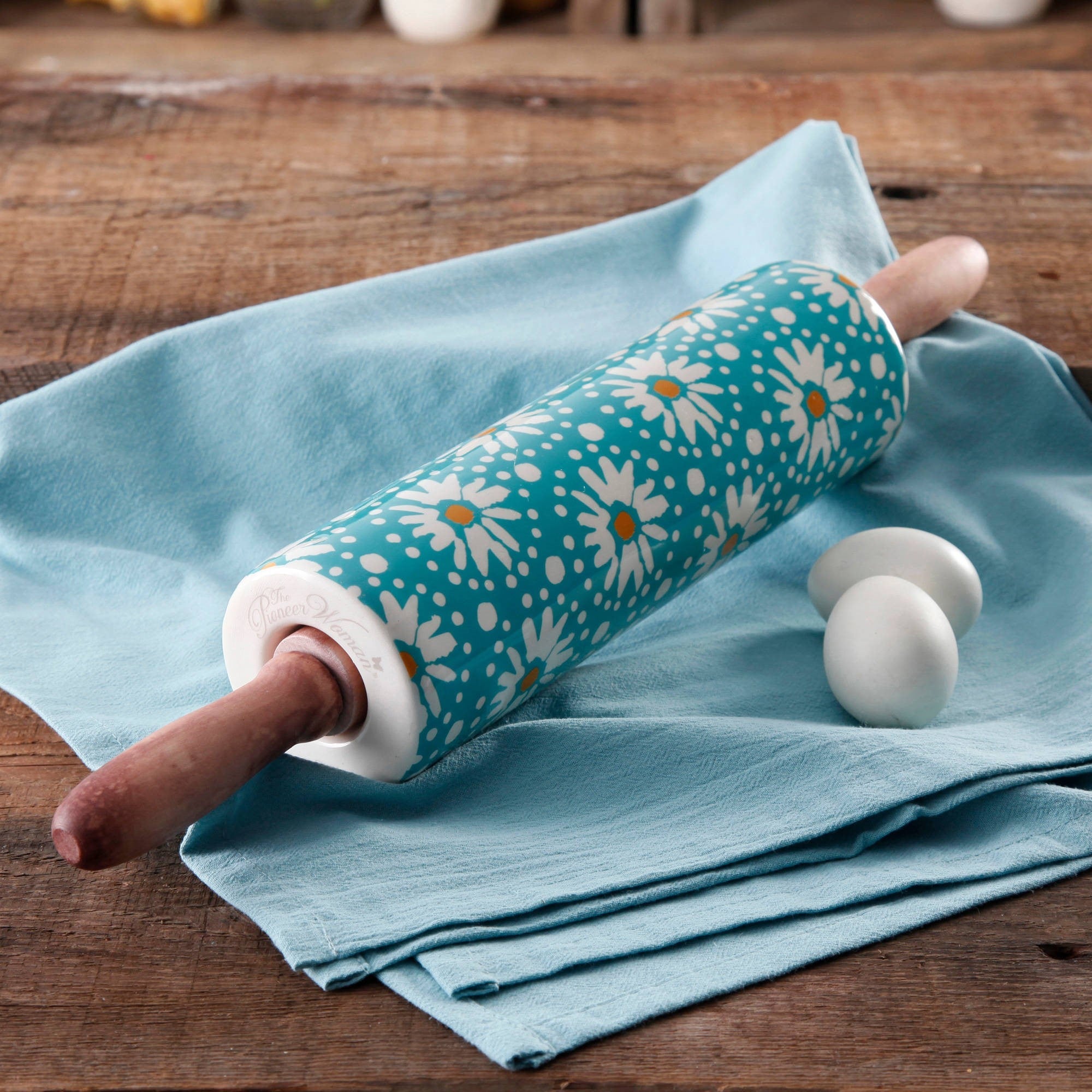 Pin Collaps SUGIFT Flea Market Floral Decal Rolling Pin With Wood Handle – Skonyon