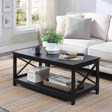 SKONYON Wood 2-Tier Coffee Table with Storage Shelf for Living Room, Easy Assembly Home Furniture