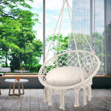 SKONYON Handwoven Cotton Macrame Hammock Hanging Chair Swing chair for Indoor & Outdoor Use w/ Backrest - Beige