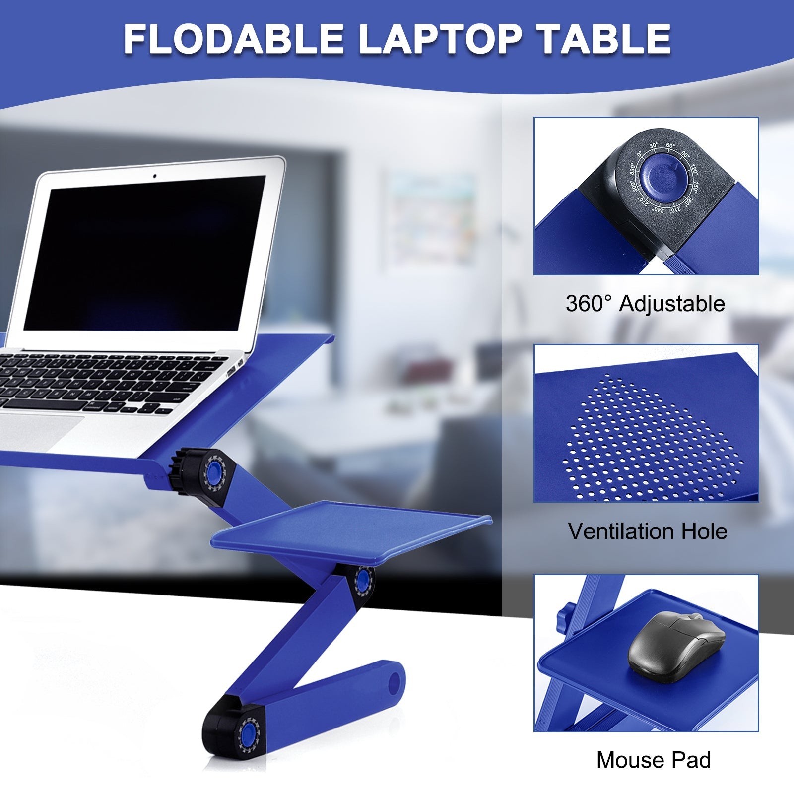 SUGIFT Foldable Portable Laptop Stand,, Ergonomic, Vertical Computer Stand with Ventilation Holes, Blue