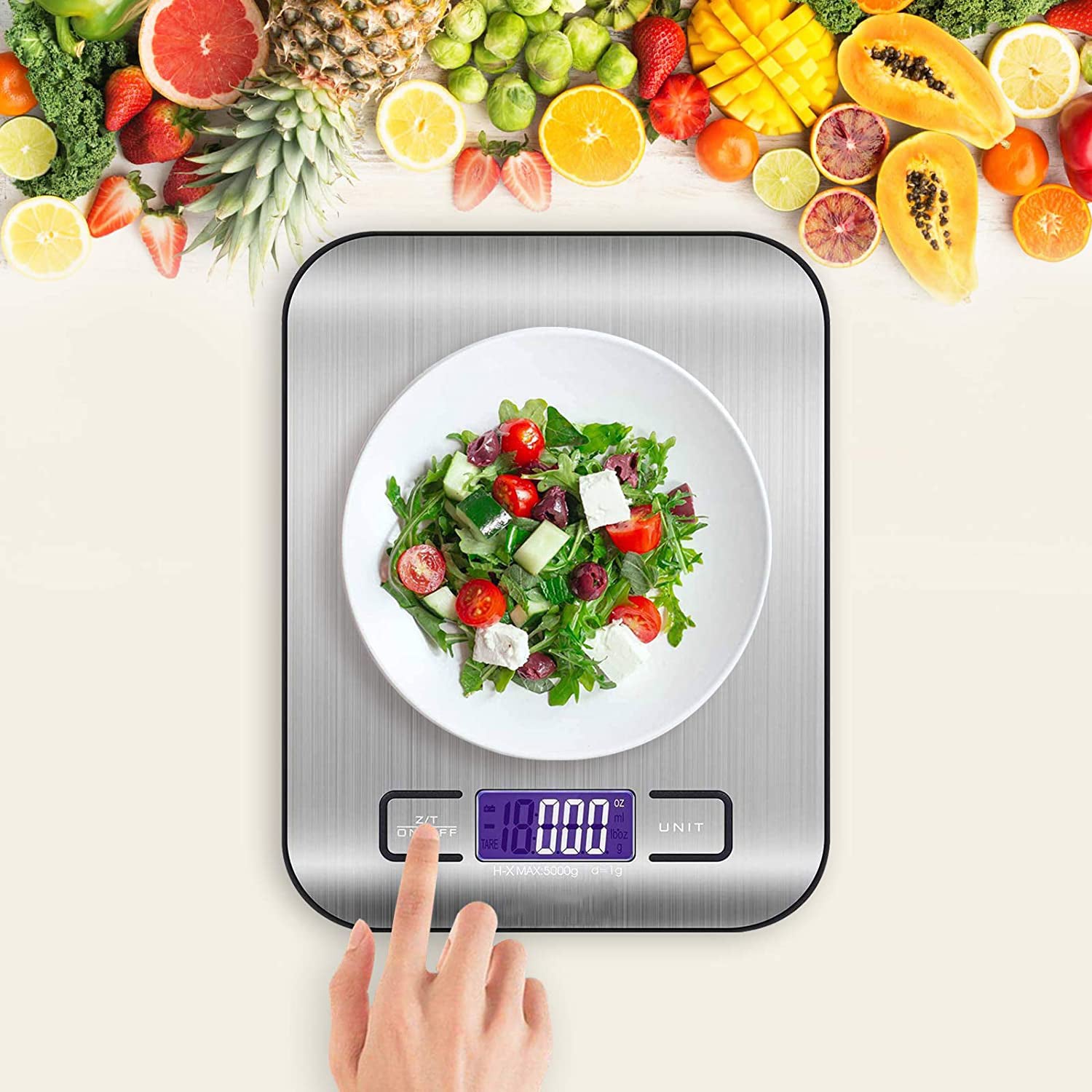 Digital food scale for diet, kitchen scale 5kg capacity stainless