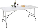 SKONYON Folding Utility Table 6ft Fold-in-Half Portable Plastic Picnic Party Dining Camp Table, White