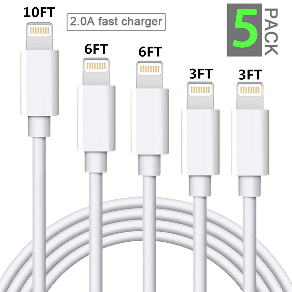 SUGIFT 5 Pack 3,3,6,6,10ft iPhone Cable/Data Sync iPhone USB Cable Cord Compatible with iPhone X Case/8/8 Plus/7/7 Plus/6/6s Plus/5s/5(White)