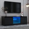 SKONYON TV Cabinet Wholesale, Black TV Stand with LED Lights