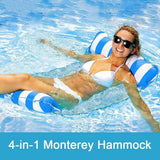 SKONYON 4-in-1 Monterey Hammock Inflatable Pool Float, Light Blue/White Stripe