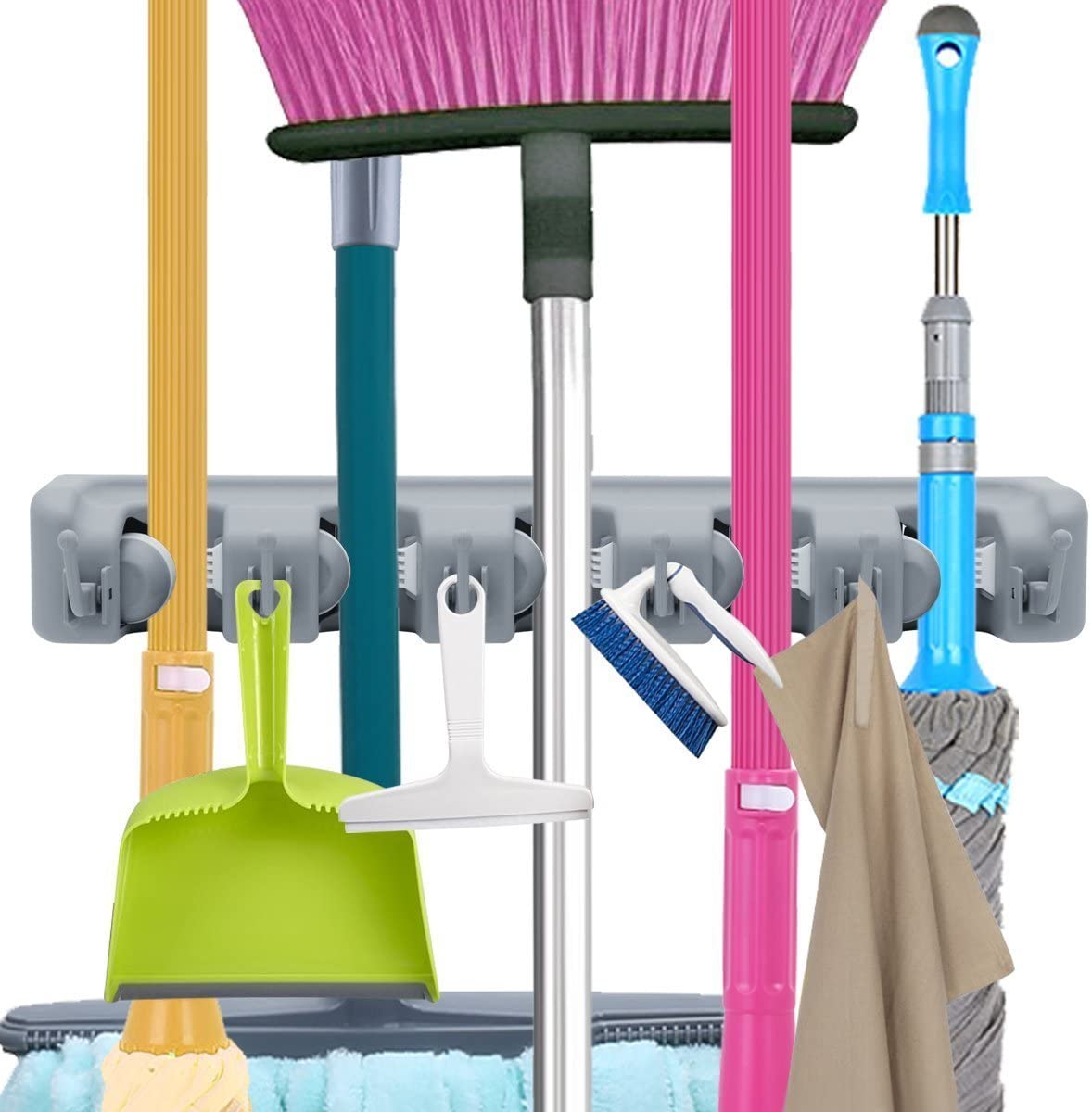 This Mop and Broom Holder Instantly Declutters Your Closet or Garage