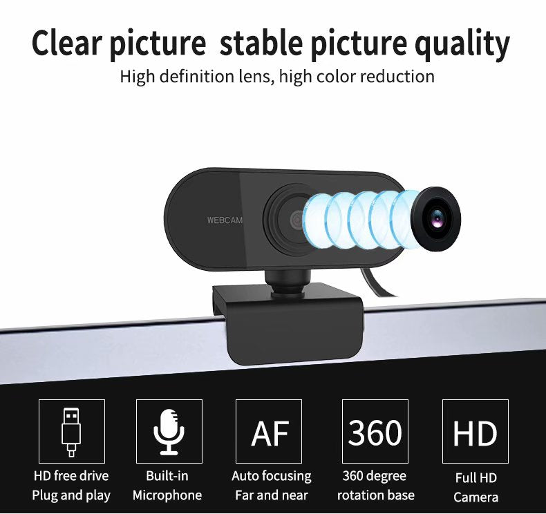 Full HD Webcam with Built-in Microphone and Rotatable Tripod, 1080P Video  and Wide Angle Camera, Privacy Cover, for Desktop PC or Laptop Computer