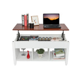SKONYON Lift Top Coffee Table Modern Furniture Hidden Compartment and Lift Tabletop Brown White