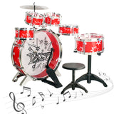 Kids Drum Set , SKONYON 11-Piece Kids Starter Drum Set w/ Bass Drum, Tom Drums, Snare, Cymbal, Stool, Drumsticks - Red