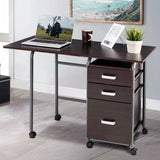 SKONYON Adult Contemporary Rectangle Portable Computer Desks with 2 Box Drawer/1 File Drawer Removable Adjustable Height, Brown